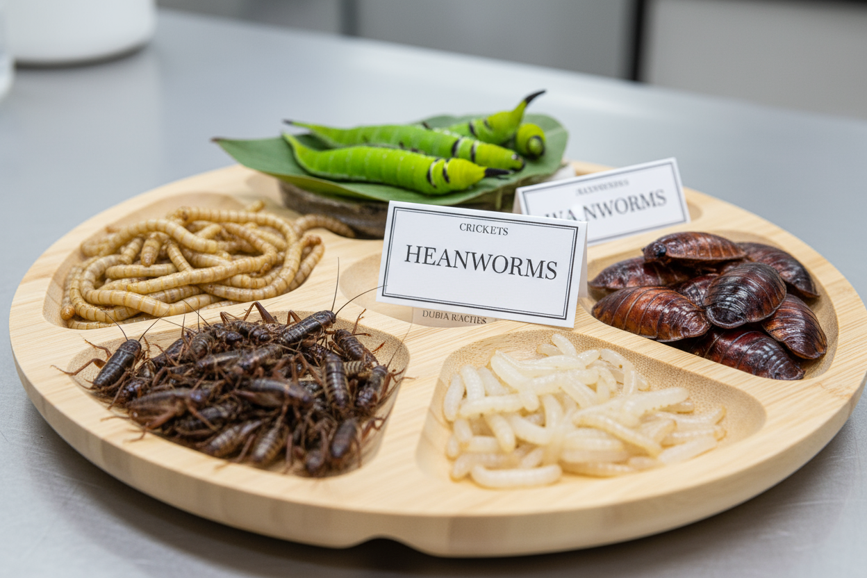 an image with crickets mealworms hornworms and other feeder insects